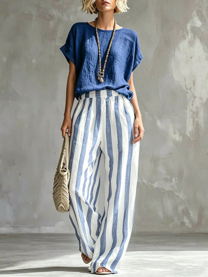 Holidaya Women's Casual Summer Top & Striped Pants 2 Pieces Set