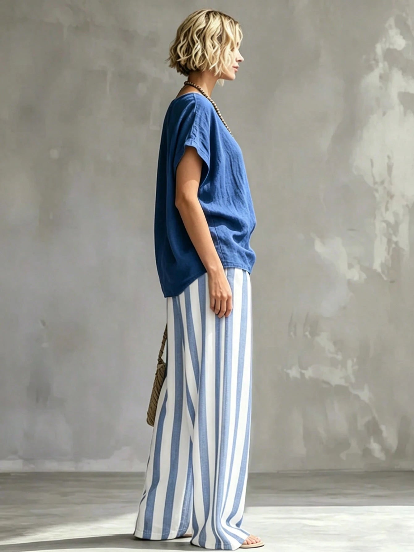 Holidaya Women's Casual Summer Top & Striped Pants 2 Pieces Set