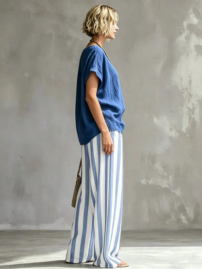 Holidaya Women's Casual Summer Top & Striped Pants 2 Pieces Set