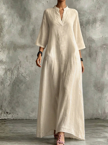Holidaya Women's Loose Dress, Textured V-Neck Design, Light Apricot, Loose Fit Suitable For Vacation And Casual Long Dress, Women's Dress, Women's Elegant Dress, Women's Loose Dress, Women's Bea