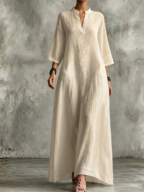 Holidaya Women's Loose Dress, Textured V-Neck Design, Light Apricot, Loose Fit Suitable For Vacation And Casual Long Dress, Women's Dress, Women's Elegant Dress, Women's Loose Dress, Women's Bea