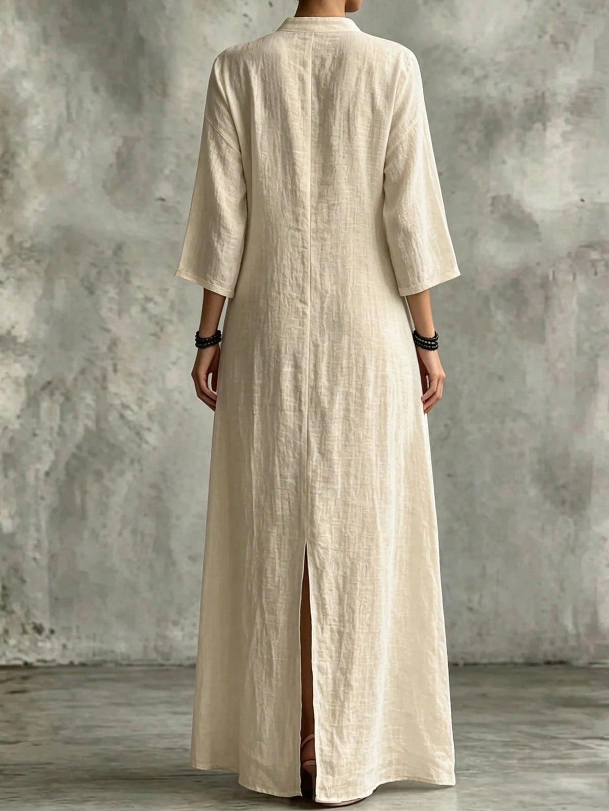 Holidaya Women's Loose Dress, Textured V-Neck Design, Light Apricot, Loose Fit Suitable For Vacation And Casual Long Dress, Women's Dress, Women's Elegant Dress, Women's Loose Dress, Women's Bea