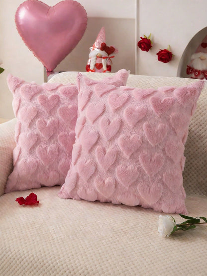 HOMPOOLL 1/2 Pcs Valentine's Day Pillowcases, 18x18 Inches, Valentine's Day Decoration, Red Heart, Soft Plush Faux Fur Jacquard Pillow, Suitable For Bedroom Sofas, Holiday Home Decor.