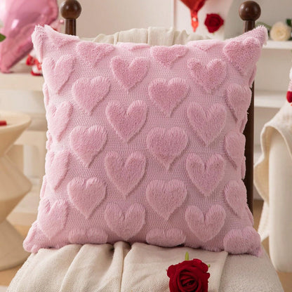 HOMPOOLL 1/2 Pcs Valentine's Day Pillowcases, 18x18 Inches, Valentine's Day Decoration, Red Heart, Soft Plush Faux Fur Jacquard Pillow, Suitable For Bedroom Sofas, Holiday Home Decor.