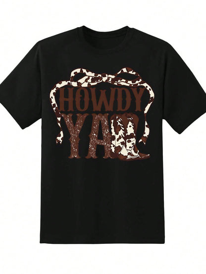 Howdy Yall Western Cowgirl T Shirt With Leopard Bow And Boots Design For Women Country Style Casual Top Perfect For Festivals And Everyday Wear,220g