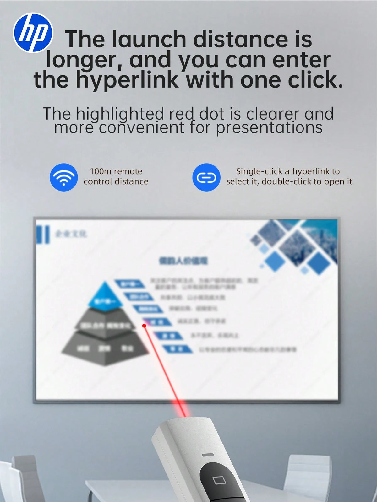 HP- USB Wireless Presentation Remote Control With Hyperlink And Volume Control Functions For PowerPoint Office Presentation, Compatible With Keynote/PPT/PC/Laptop, Comes With Storage Bag