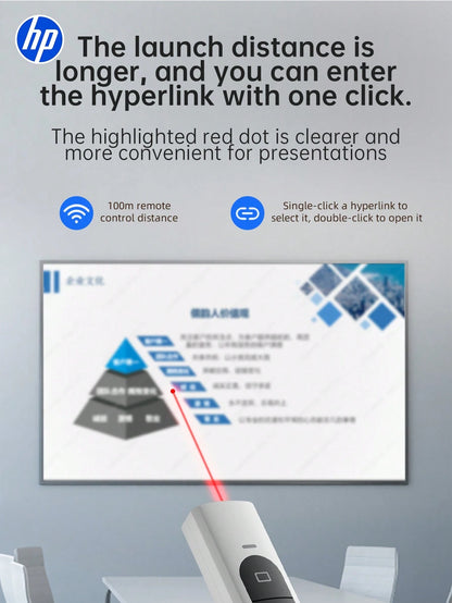 HP- USB Wireless Presentation Remote Control With Hyperlink And Volume Control Functions For PowerPoint Office Presentation, Compatible With Keynote/PPT/PC/Laptop, Comes With Storage Bag