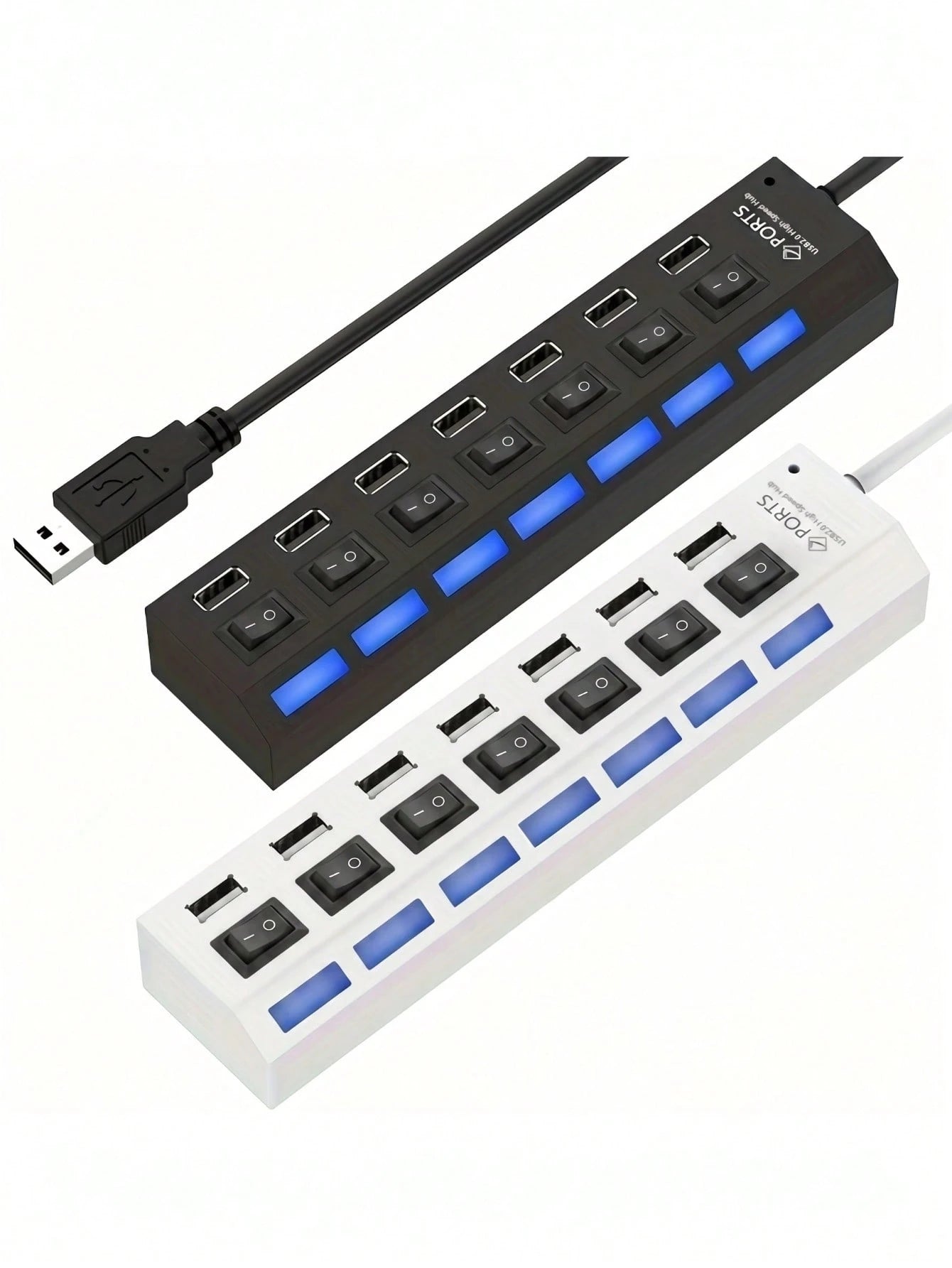 huaxunyuan 7-Port USB Hub With Individual Switches- High Speed USB 2.0 Splitter With LED Indicators, Plug And Play Multi-Port Adapter For Computers, Laptops, Desktops, Office, Home, Gaming Accessorie