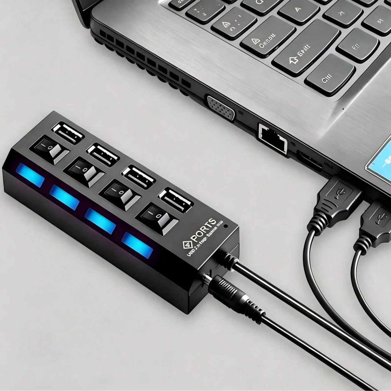 huaxunyuan 7-Port USB Hub With Individual Switches- High Speed USB 2.0 Splitter With LED Indicators, Plug And Play Multi-Port Adapter For Computers, Laptops, Desktops, Office, Home, Gaming Accessorie