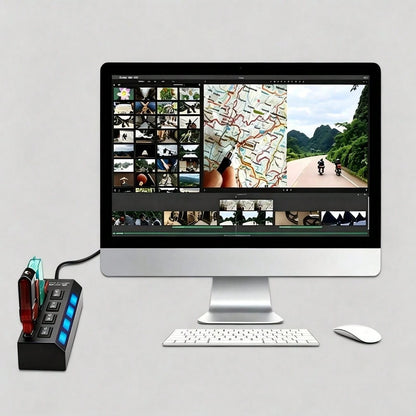 huaxunyuan 7-Port USB Hub With Individual Switches- High Speed USB 2.0 Splitter With LED Indicators, Plug And Play Multi-Port Adapter For Computers, Laptops, Desktops, Office, Home, Gaming Accessorie