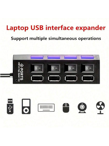 huaxunyuan 7-Port USB Hub With Individual Switches- High Speed USB 2.0 Splitter With LED Indicators, Plug And Play Multi-Port Adapter For Computers, Laptops, Desktops, Office, Home, Gaming Accessorie