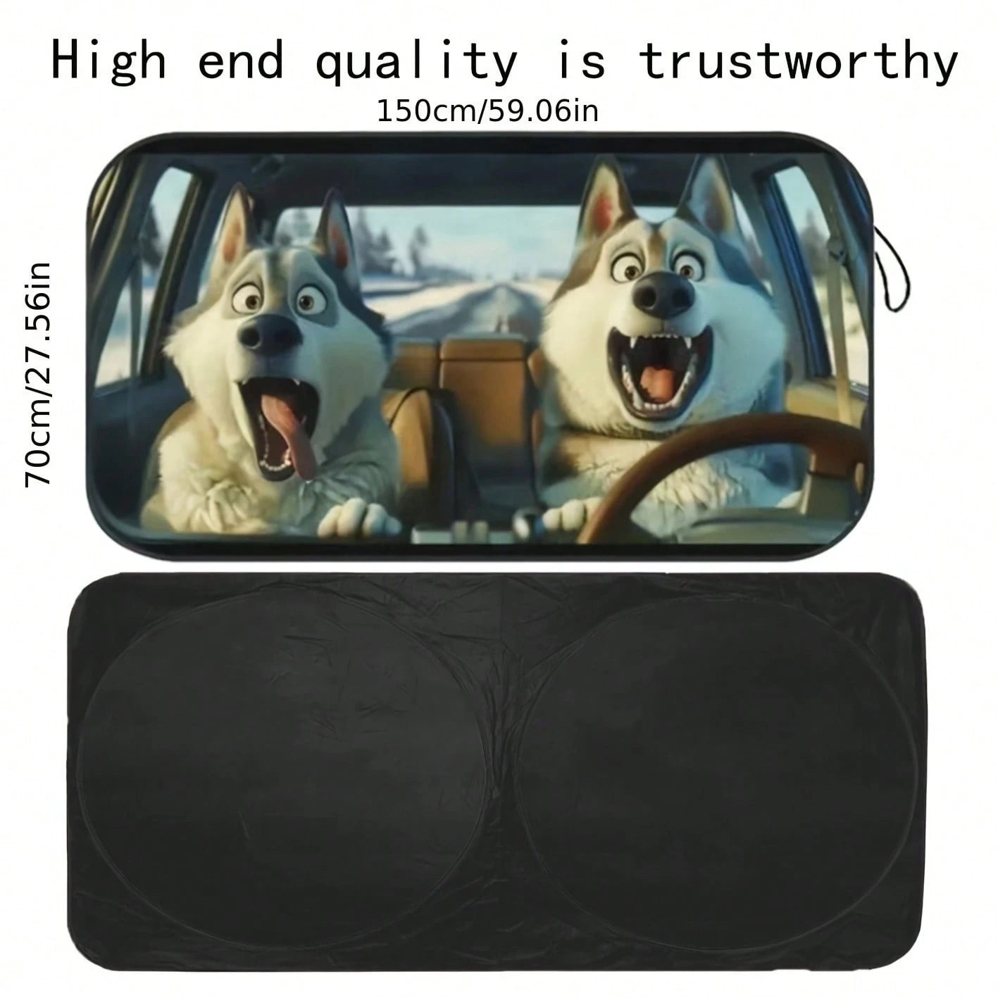 Humorous Husky Car Sunshade- UV Protection, Foldable & Easy To Store, Fits Most Vehicles, Polyester Material With Playful Dog Design For Indoor Decor, Vehicle Cooling Accessory, Playful Dog Design, E
