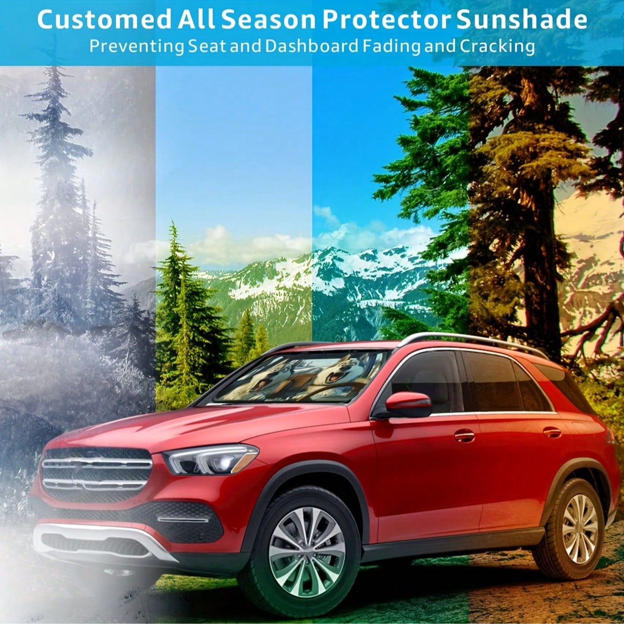 Humorous Husky Car Sunshade- UV Protection, Foldable & Easy To Store, Fits Most Vehicles, Polyester Material With Playful Dog Design For Indoor Decor, Vehicle Cooling Accessory, Playful Dog Design, E