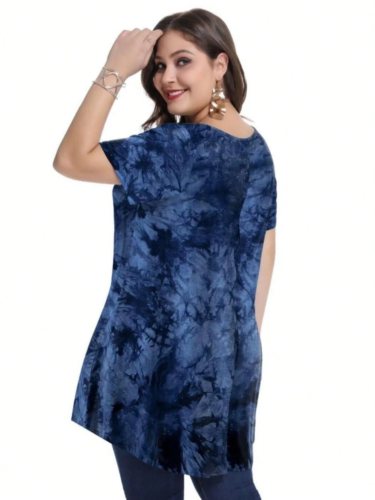 Huskary Plus Size Tops For Women Round Neck Short Sleeve Shirts Casual Summer Clothes Tunics For Leggings