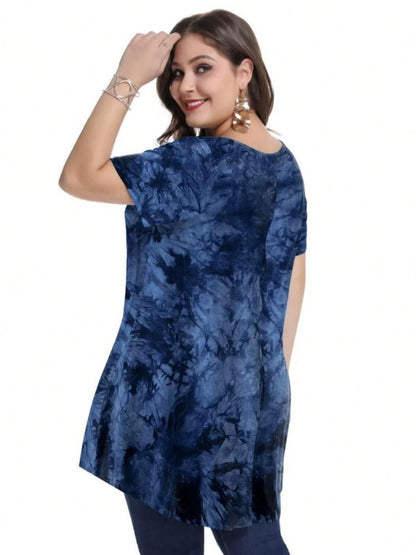 Huskary Plus Size Tops For Women Round Neck Short Sleeve Shirts Casual Summer Clothes Tunics For Leggings