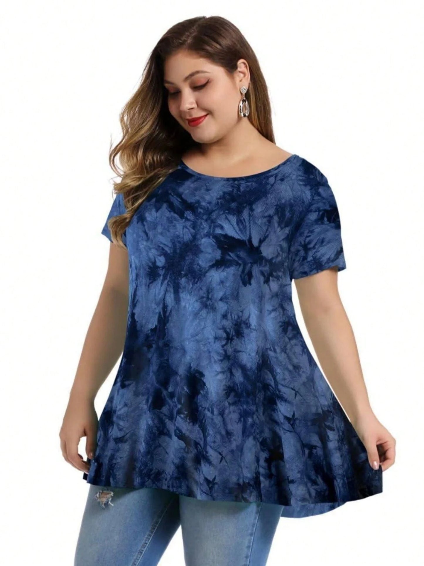 Huskary Plus Size Tops For Women Round Neck Short Sleeve Shirts Casual Summer Clothes Tunics For Leggings