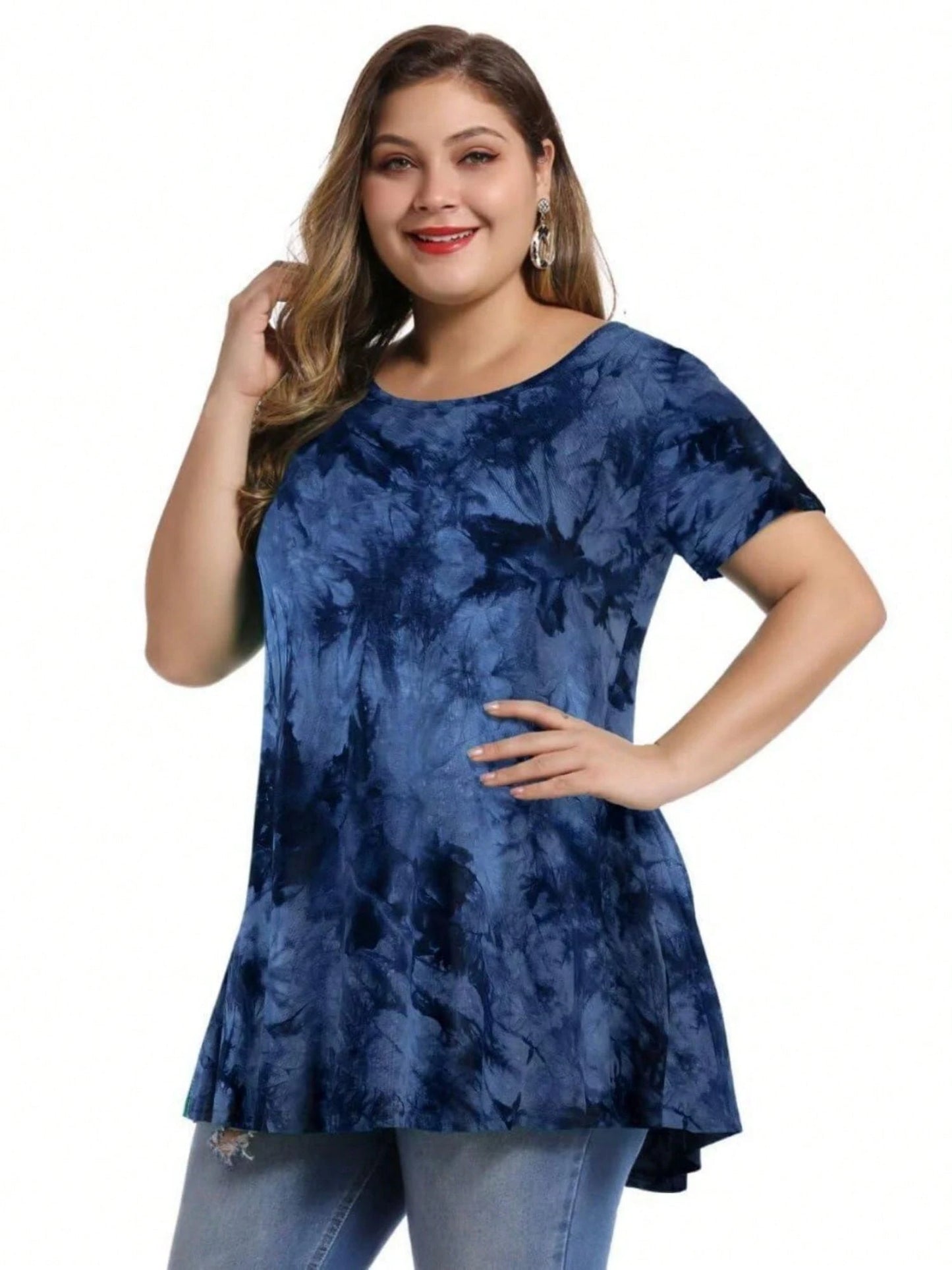 Huskary Plus Size Tops For Women Round Neck Short Sleeve Shirts Casual Summer Clothes Tunics For Leggings