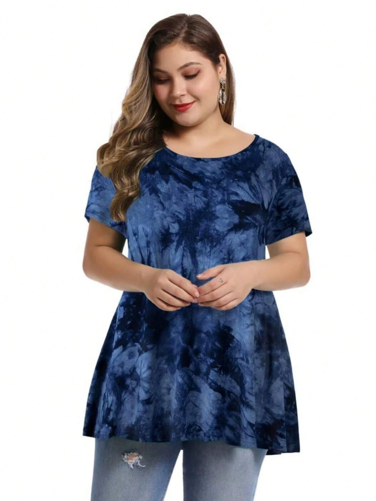 Huskary Plus Size Tops For Women Round Neck Short Sleeve Shirts Casual Summer Clothes Tunics For Leggings