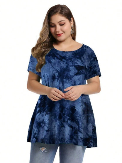 Huskary Plus Size Tops For Women Round Neck Short Sleeve Shirts Casual Summer Clothes Tunics For Leggings