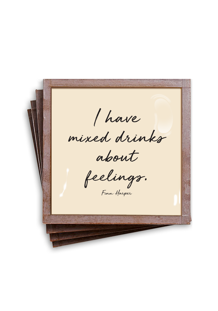 I Have Mixed Drinks About Feelings Copper & Glass Coasters, Set of 4 - Ben's Garden