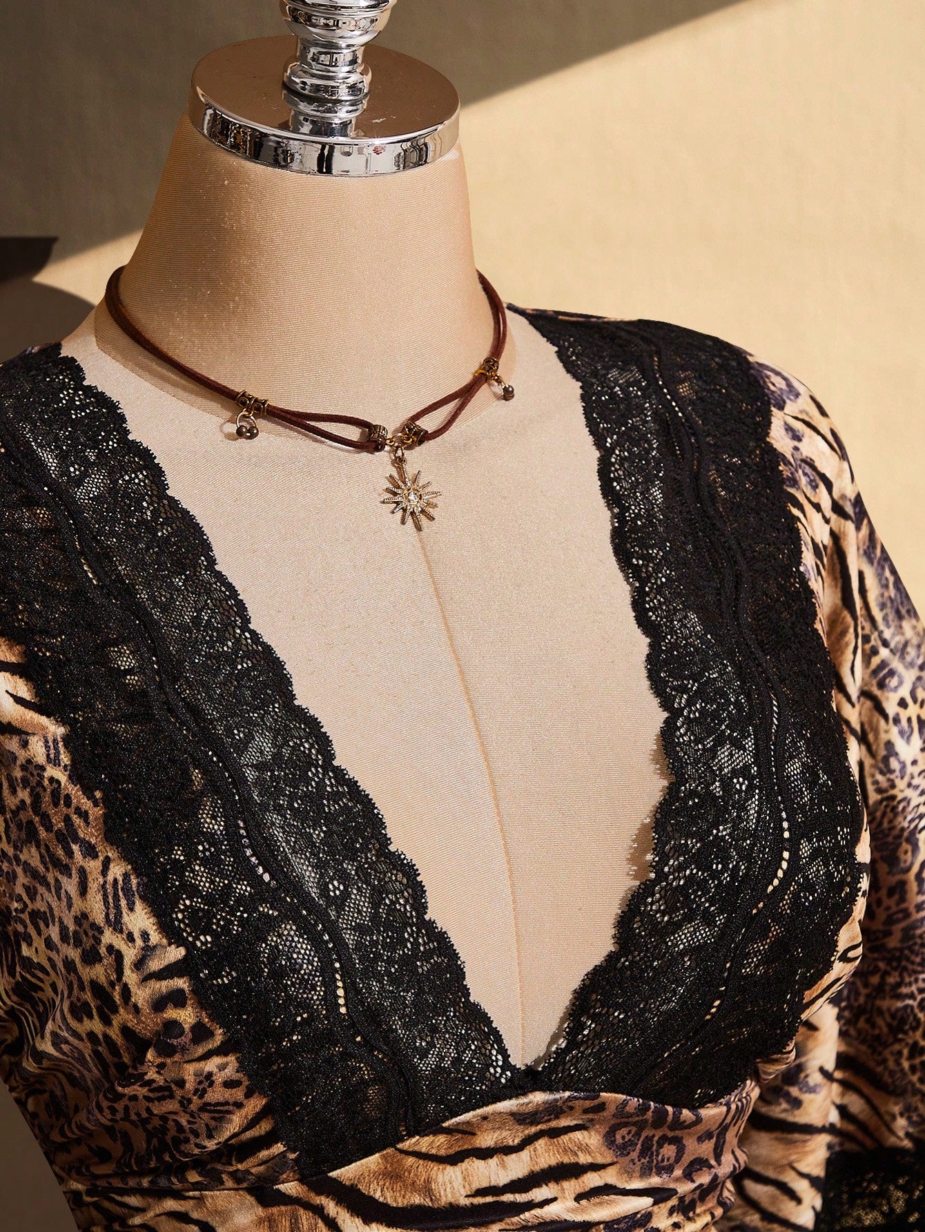 ICON Plus Size Retro Sexy Casual Millennial Style Y2K Resort Bohemian Style Tiger And Leopard Print Mixed Brunch Dinner Going Out Chocolate Brown Summer
