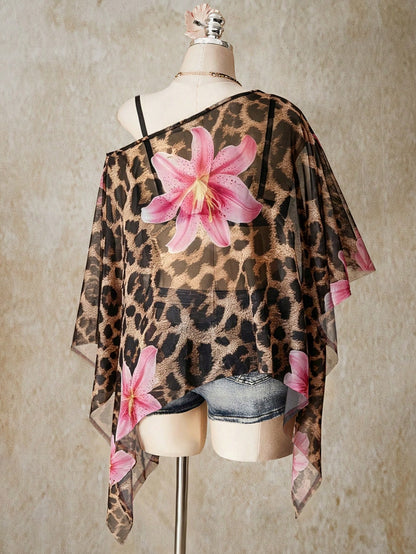 ICON Plus Size Women's Floral Print Off-Shoulder Casual Versatile Daily Wear Top