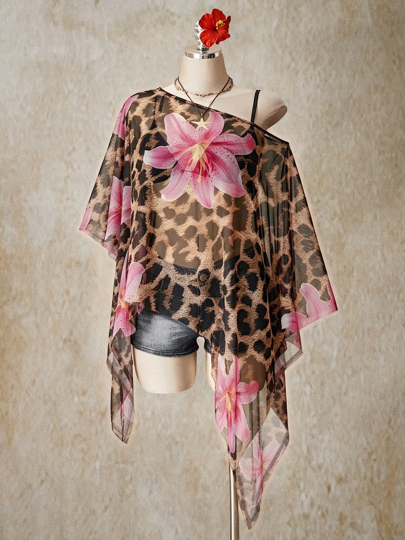 ICON Plus Size Women's Floral Print Off-Shoulder Casual Versatile Daily Wear Top