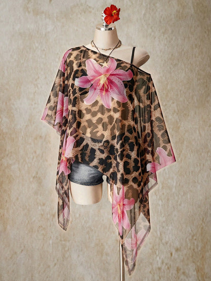 ICON Plus Size Women's Floral Print Off-Shoulder Casual Versatile Daily Wear Top