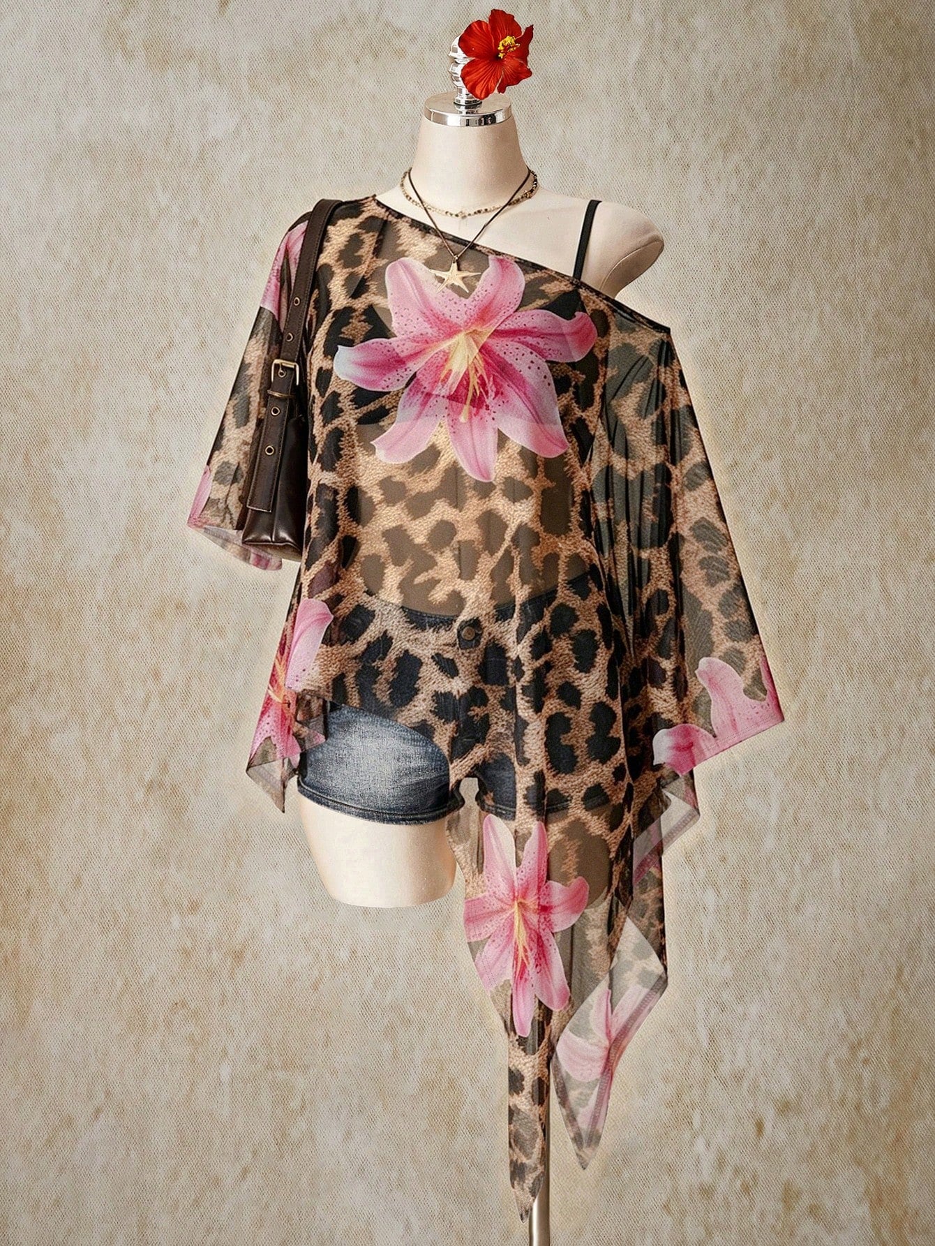 ICON Plus Size Women's Floral Print Off-Shoulder Casual Versatile Daily Wear Top