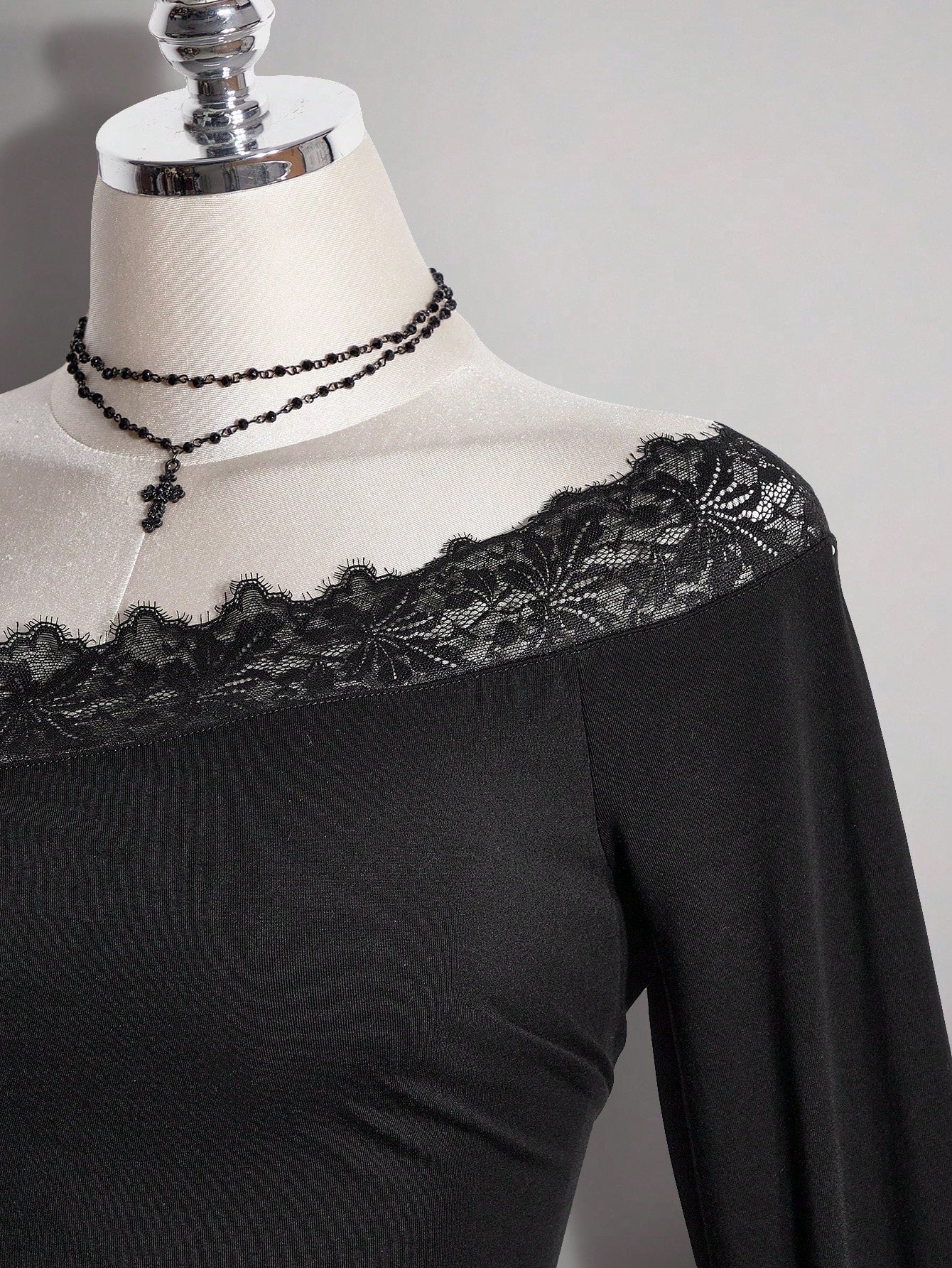 ICON Plus Size Women's Lace Patchwork Asymmetrical Shoulder Casual Daily Outing T-Shirt Fall