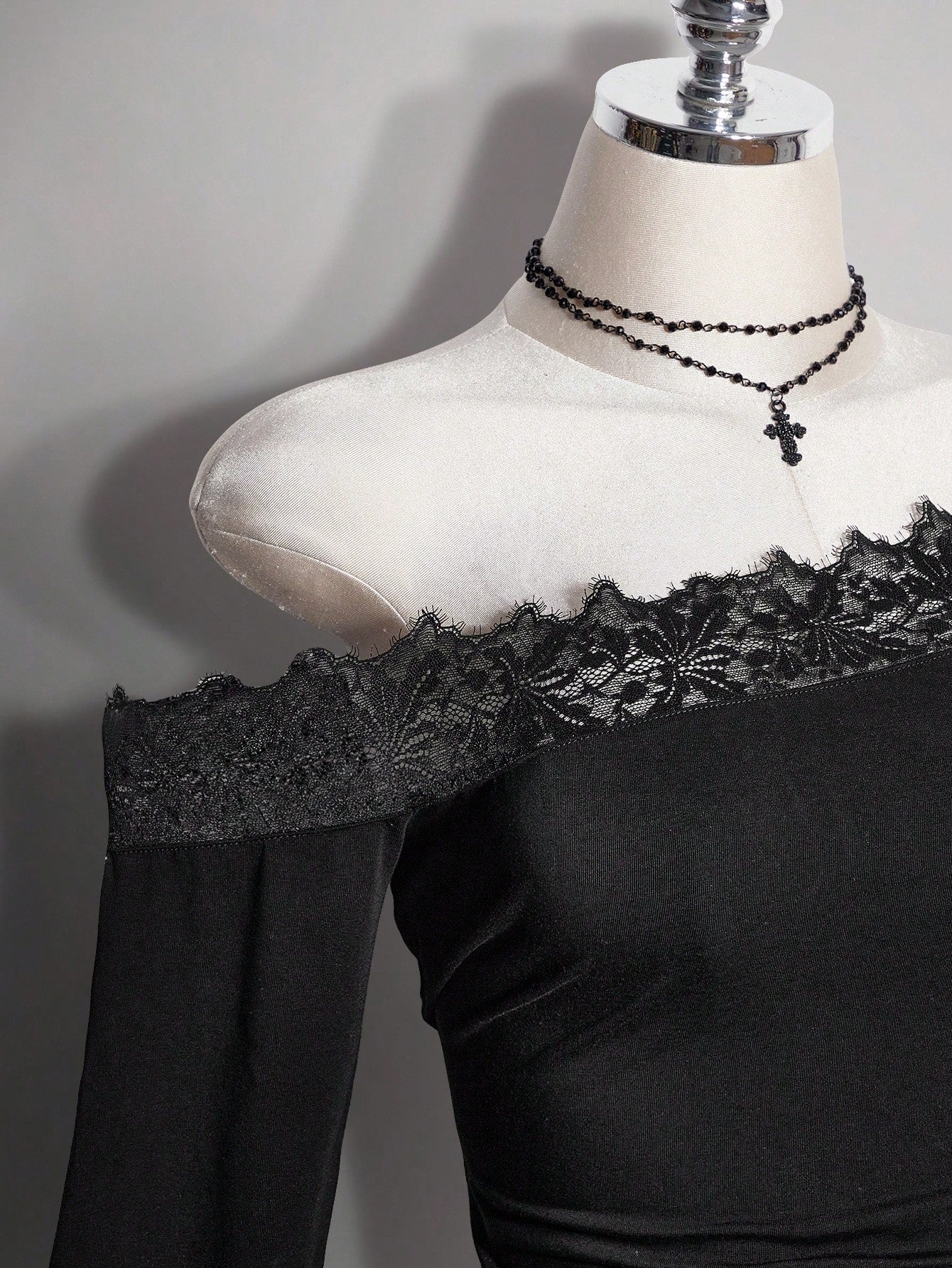 ICON Plus Size Women's Lace Patchwork Asymmetrical Shoulder Casual Daily Outing T-Shirt Fall