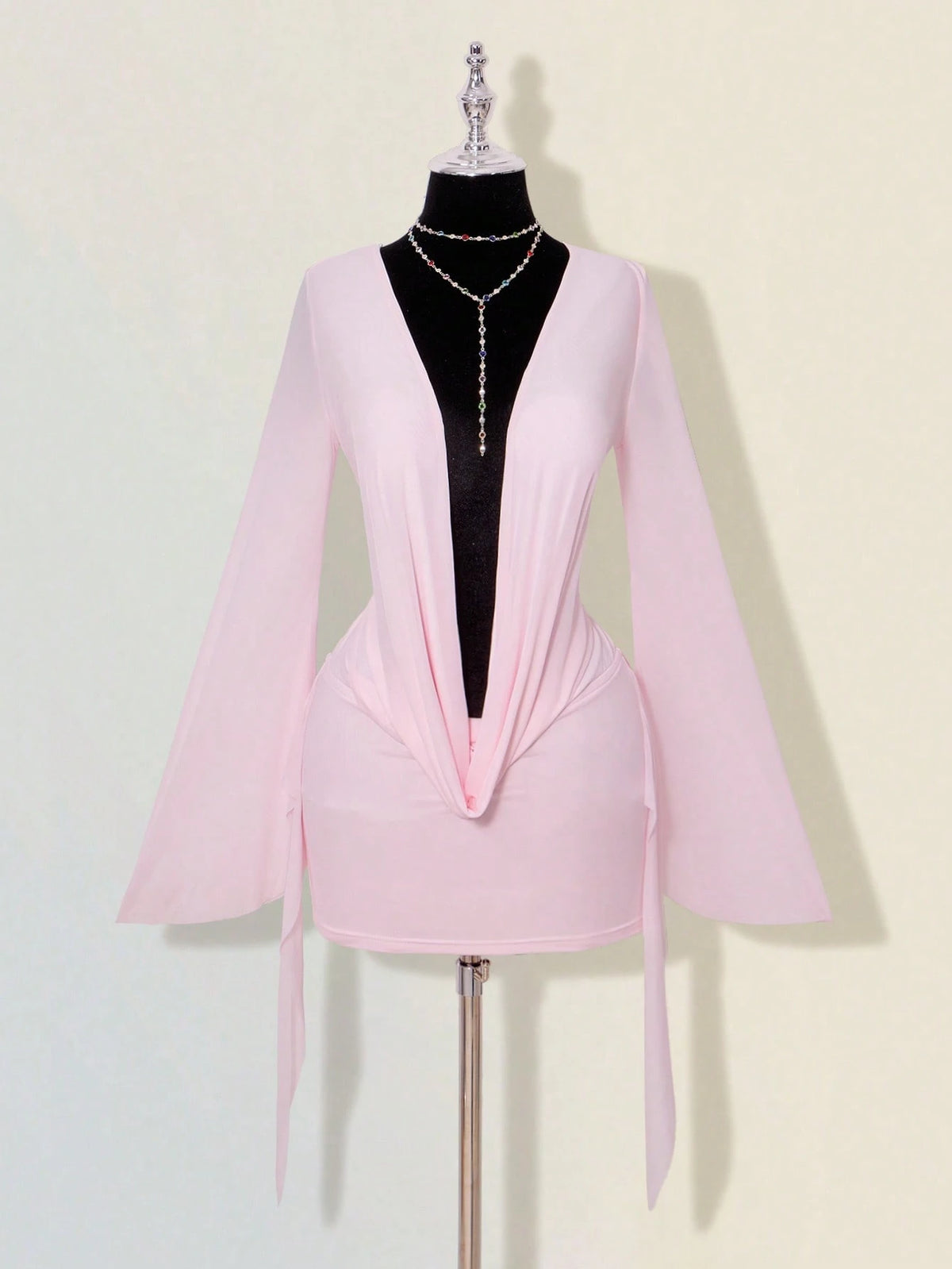 ICON Sexy Oversized Plunging Neckline Mesh Patchwork Backless Mini Dress Pink,Dresses For Women Elegant,Autumn Dresses For Women Club Night Out