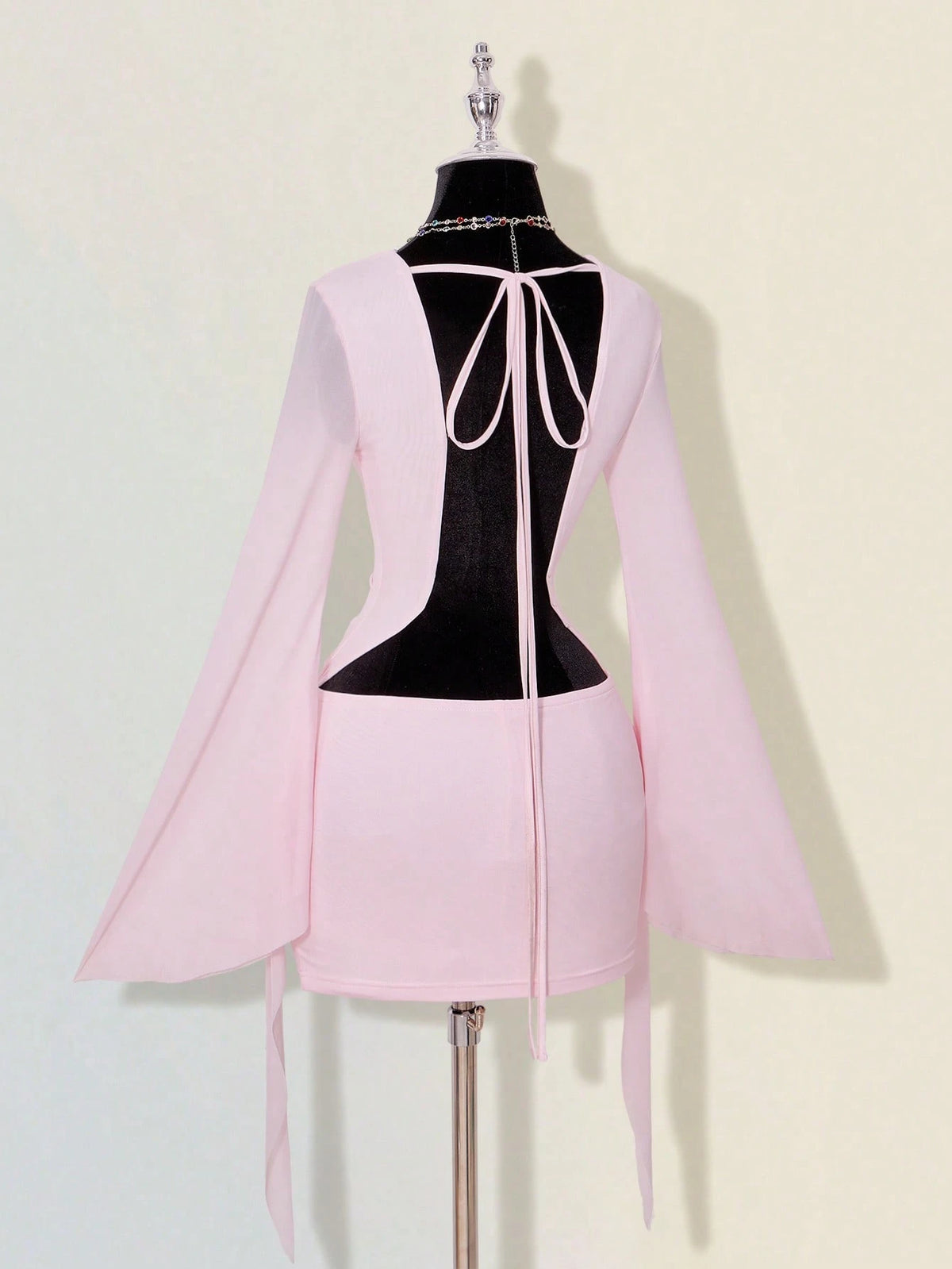ICON Sexy Oversized Plunging Neckline Mesh Patchwork Backless Mini Dress Pink,Dresses For Women Elegant,Autumn Dresses For Women Club Night Out