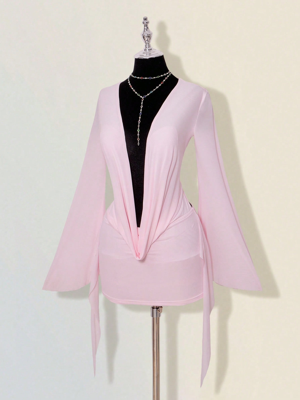 ICON Sexy Oversized Plunging Neckline Mesh Patchwork Backless Mini Dress Pink,Dresses For Women Elegant,Autumn Dresses For Women Club Night Out