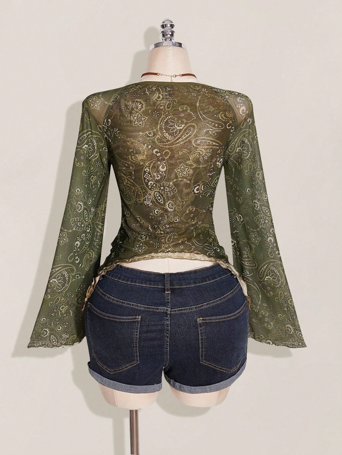 ICON Women's Boho Holiday Paisley Print T-Shirt, Asymmetric Hem, Bell Sleeves, Vintage, Fall