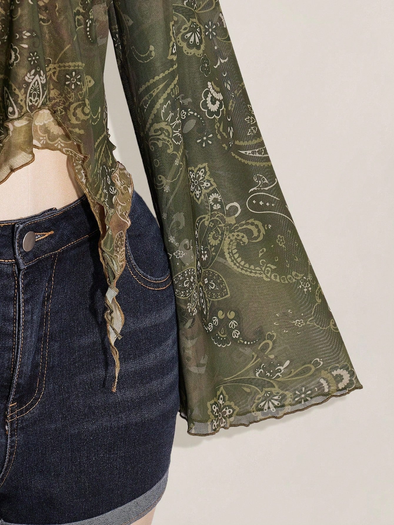 ICON Women's Boho Holiday Paisley Print T-Shirt, Asymmetric Hem, Bell Sleeves, Vintage, Fall
