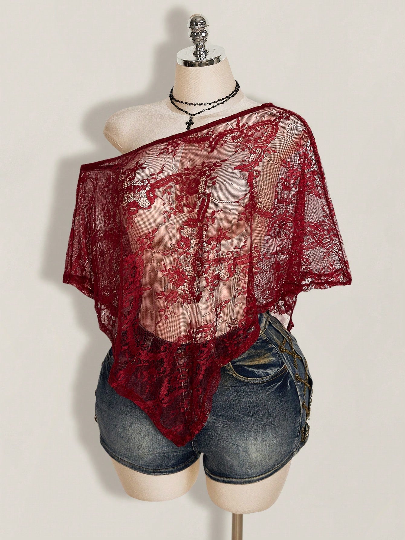 ICON Women's Plus Size Lace One Shoulder Asymmetrical Hem Cover-Up Top