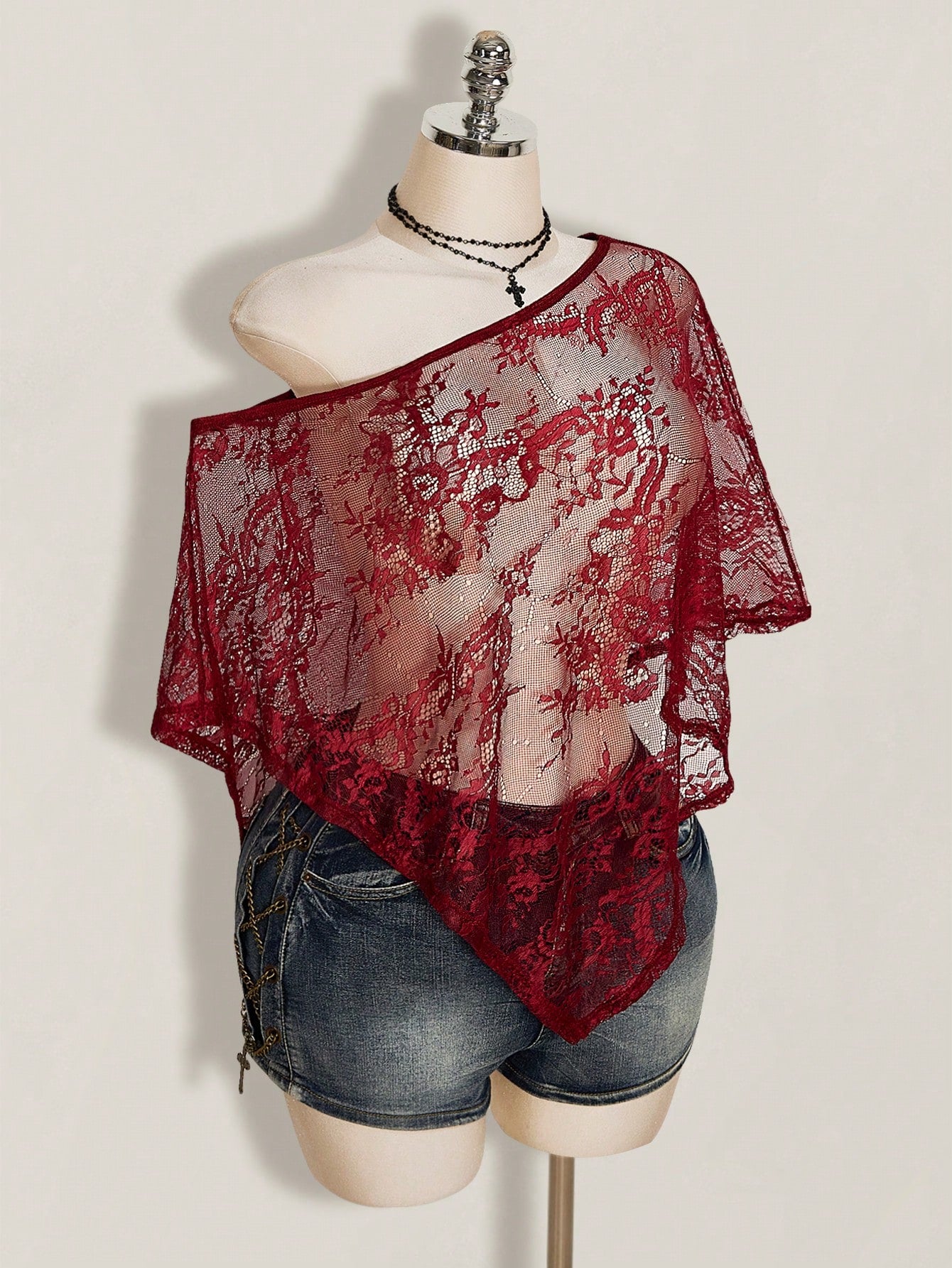ICON Women's Plus Size Lace One Shoulder Asymmetrical Hem Cover-Up Top