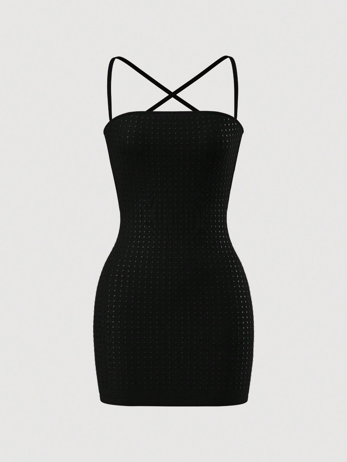 ICON Women Spring Summer Outfits Rave Festival Sparkling Fashionable Sexy Backless Sparkly Rhinestone Fitted Mini Dress New Years Black