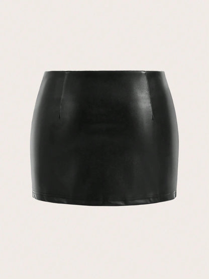 ICON Y2k Black Pu Mini Skirt With Slanted Zipper And Belt Detail