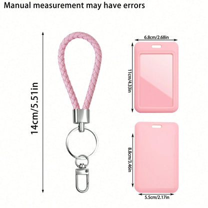 ID Card Badge Holder With PU Leather Keychain, Plastic Slide Open With ID Window For Women Men Students,Back To School Gift, Id Badge Holder