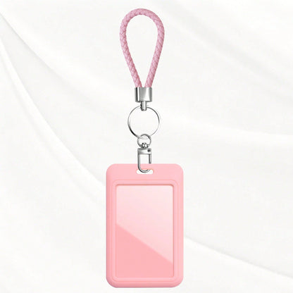 ID Card Badge Holder With PU Leather Keychain, Plastic Slide Open With ID Window For Women Men Students,Back To School Gift, Id Badge Holder