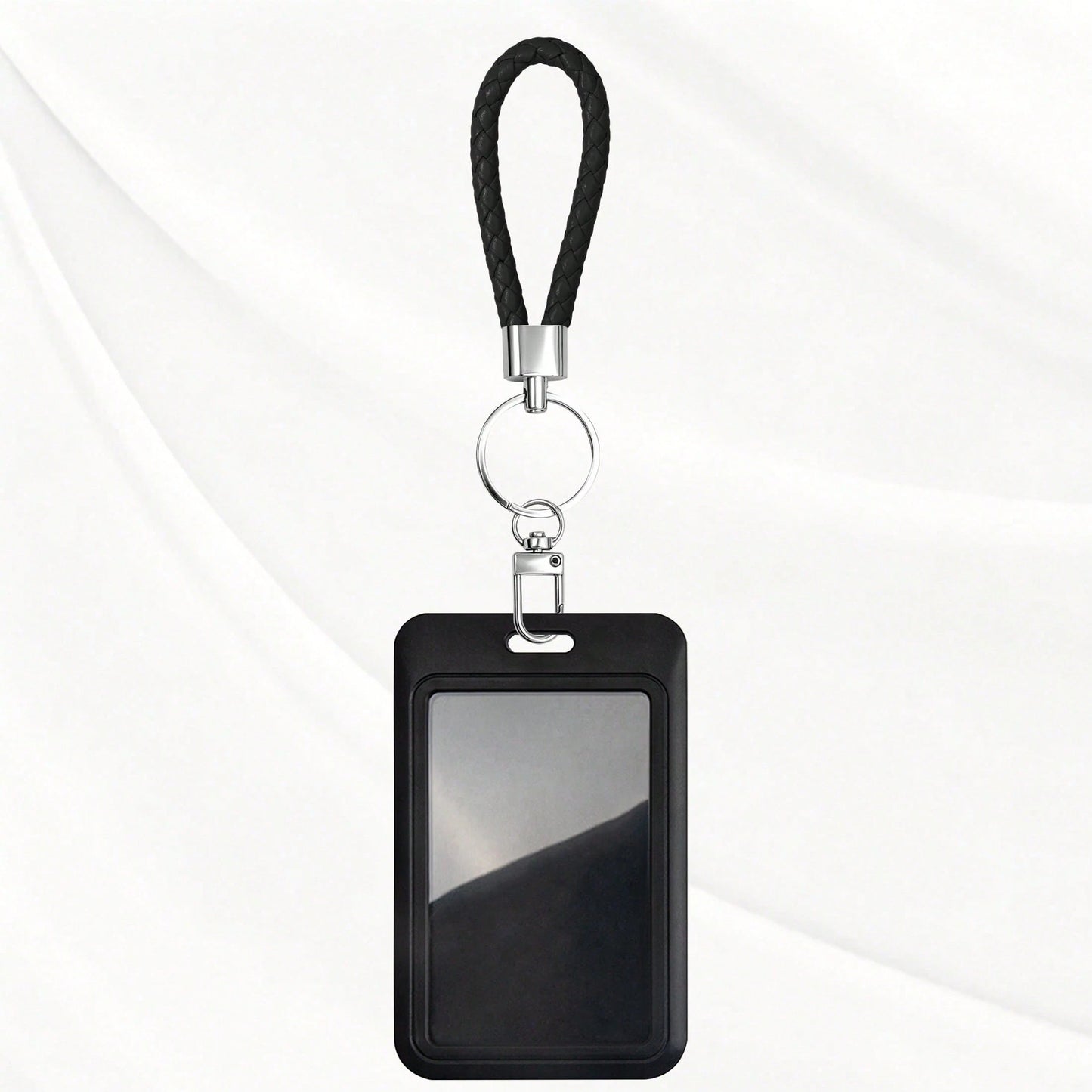 ID Card Badge Holder With PU Leather Keychain, Plastic Slide Open With ID Window For Women Men Students,Back To School Gift, Id Badge Holder