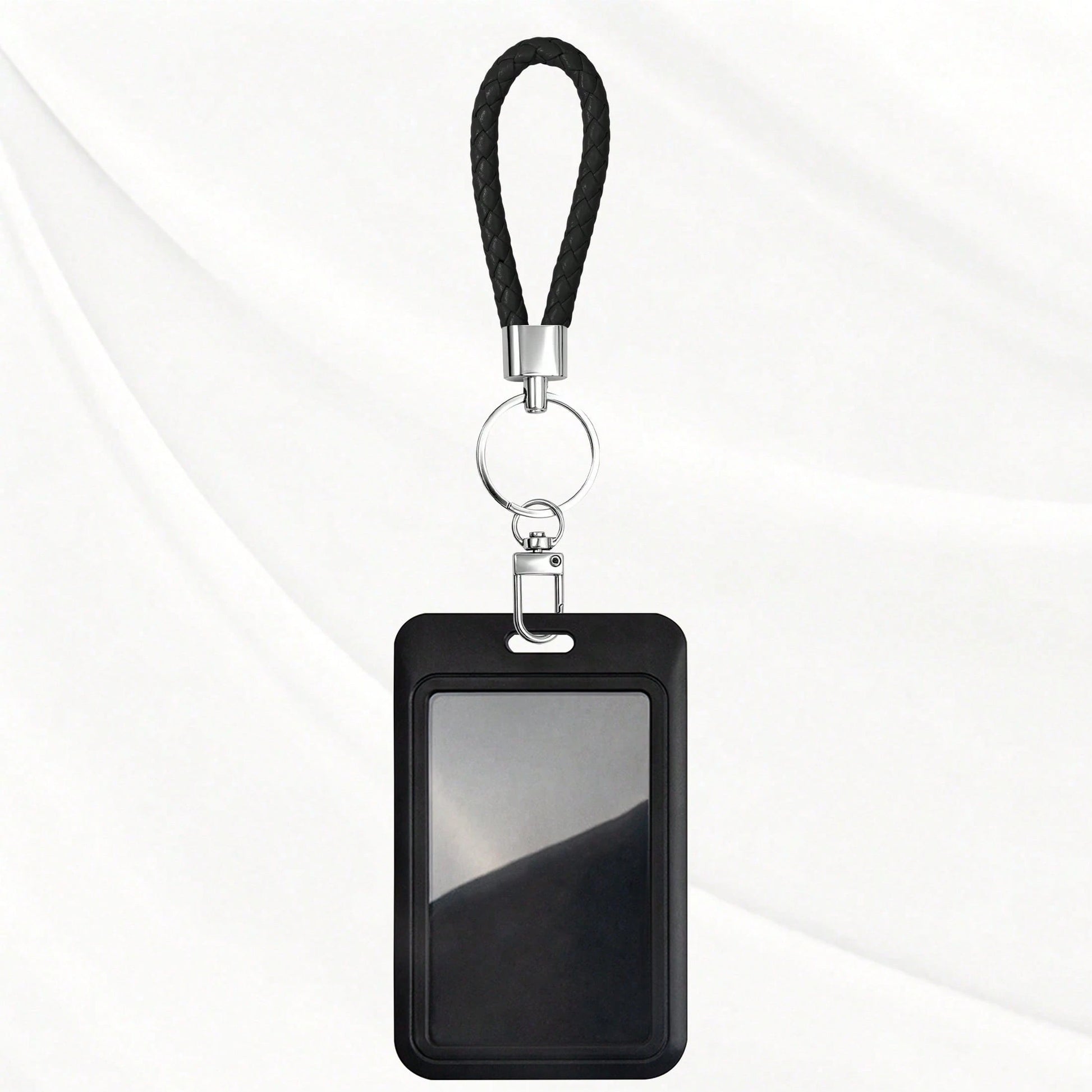 ID Card Badge Holder With PU Leather Keychain, Plastic Slide Open With ID Window For Women Men Students,Back To School Gift, Id Badge Holder