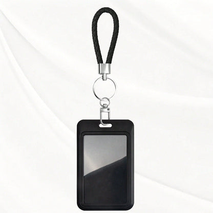ID Card Badge Holder With PU Leather Keychain, Plastic Slide Open With ID Window For Women Men Students,Back To School Gift, Id Badge Holder