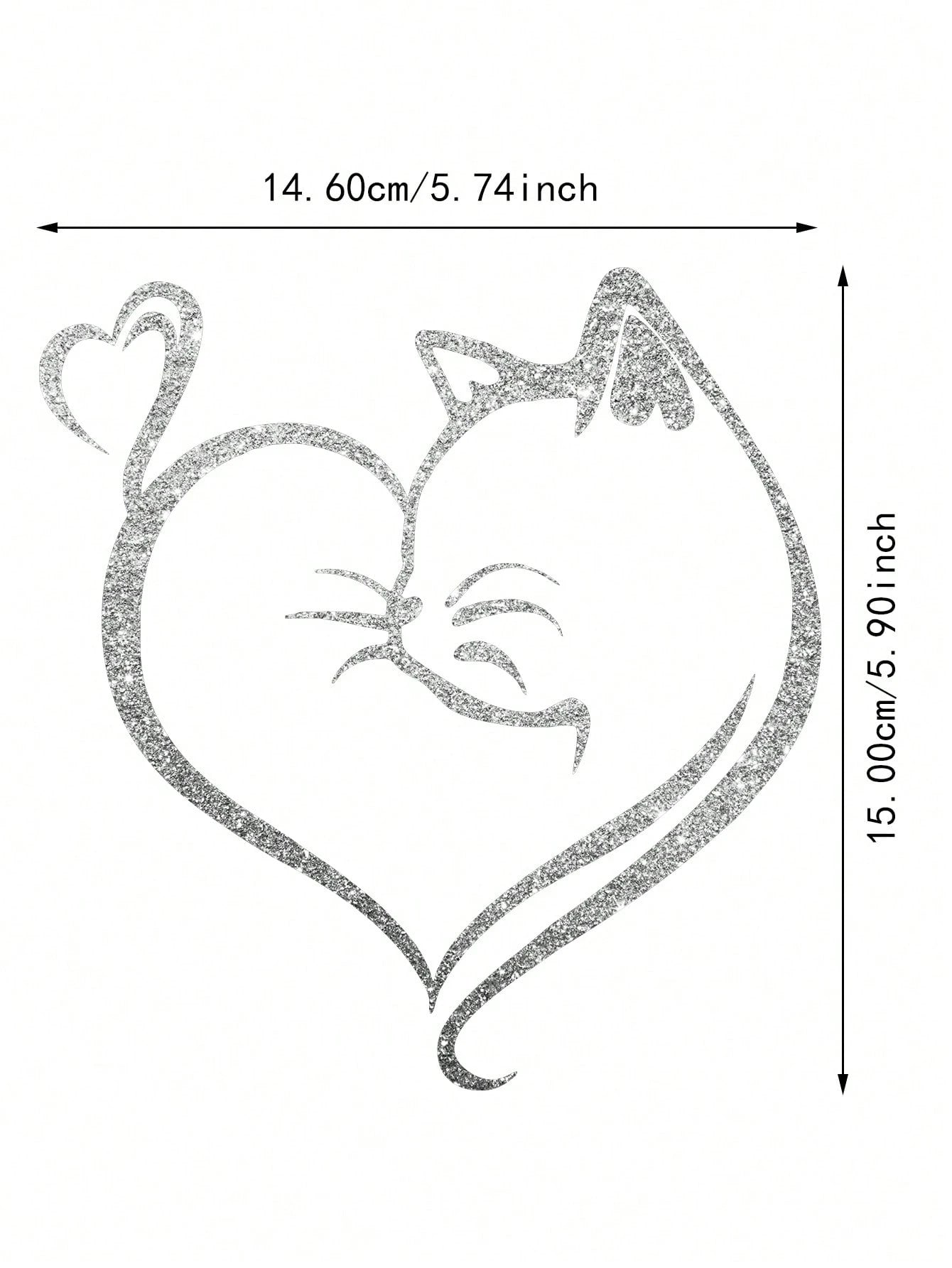 Imitation Diamond Glitter Reflective Cat And Heart Car Sticker- Durable PVC, Night Safety Car Exterior Decoration