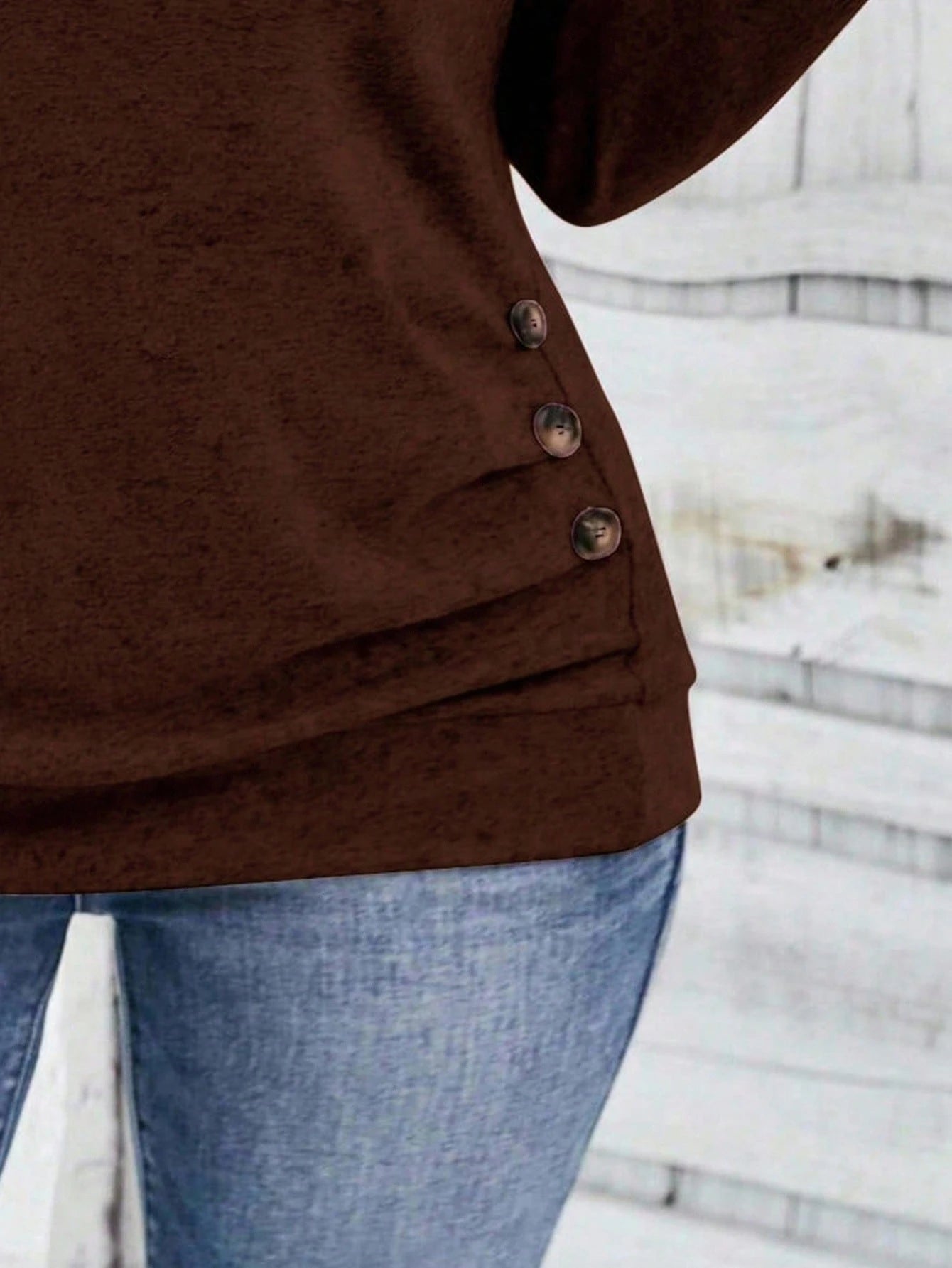 INAWLY Casual Chic Plus Size Round Neck Button Hem T-Shirt Fall Cloth For Women