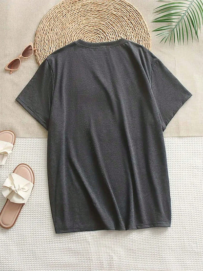 INAWLY Plus Size Casual Summer Letter Print Short Sleeve T-Shirt
