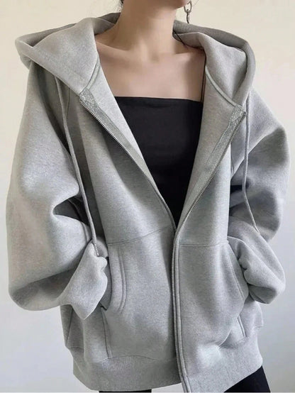 INAWLY Plus Size Women Loose Casual Hooded Zip-Up Cardigan Fall