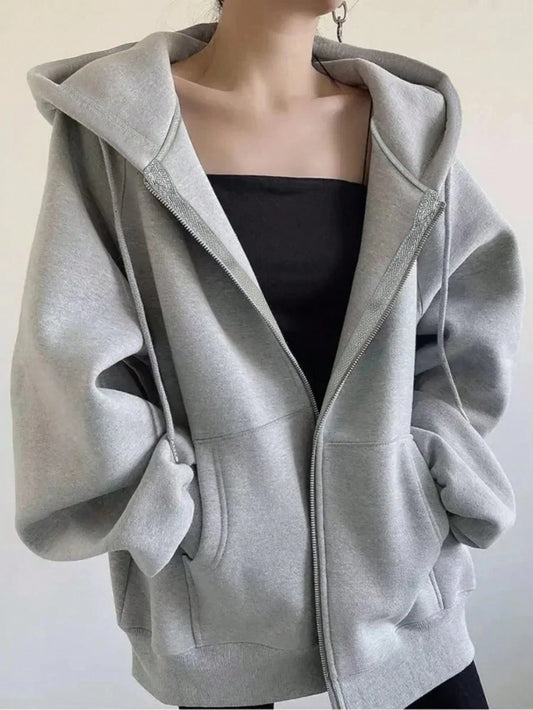 INAWLY Plus Size Women Loose Casual Hooded Zip-Up Cardigan Fall